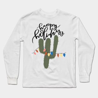 happy holidays funny cactus with christmas lights design Long Sleeve T-Shirt